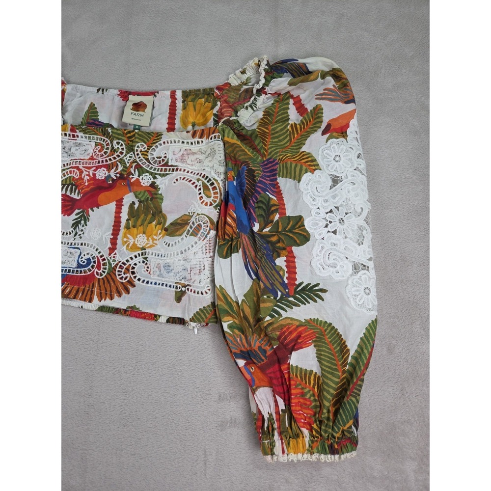 Farm Rio Top Womens Medium Cropped Bird Tropical Embroidered Floral - Picture 6 of 15